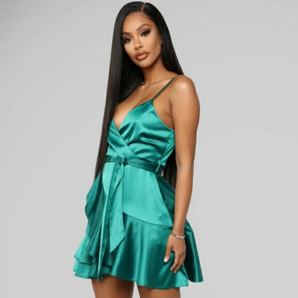 Fashion Nova Emerald Green Satin Dress